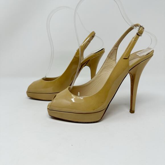 Jimmy Choo Nova Patent Leather Slingback Peep Toe Heels - Picture 7 of 12